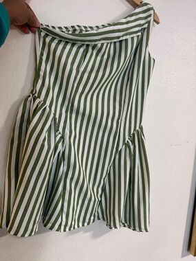 Striped Green and White Women’s Flared top one shoulder